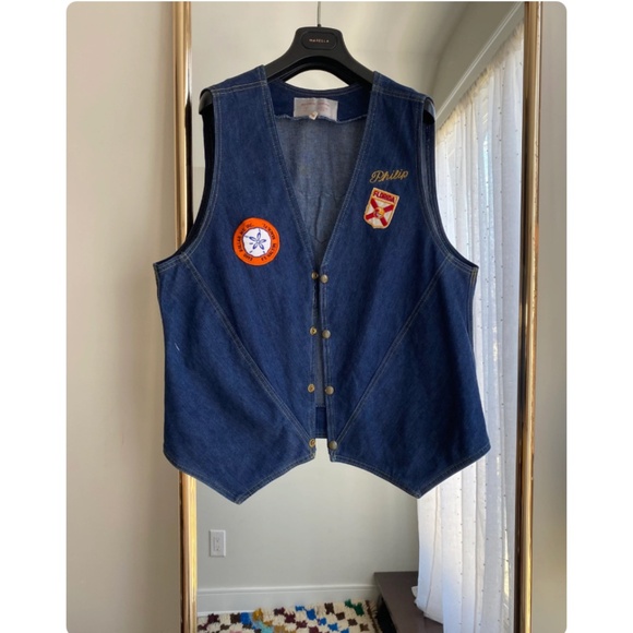 Vintage Mens Blue Denim Biker Vest • Fort Walton Beach Florida • Honda - Large - Picture 4 of 4